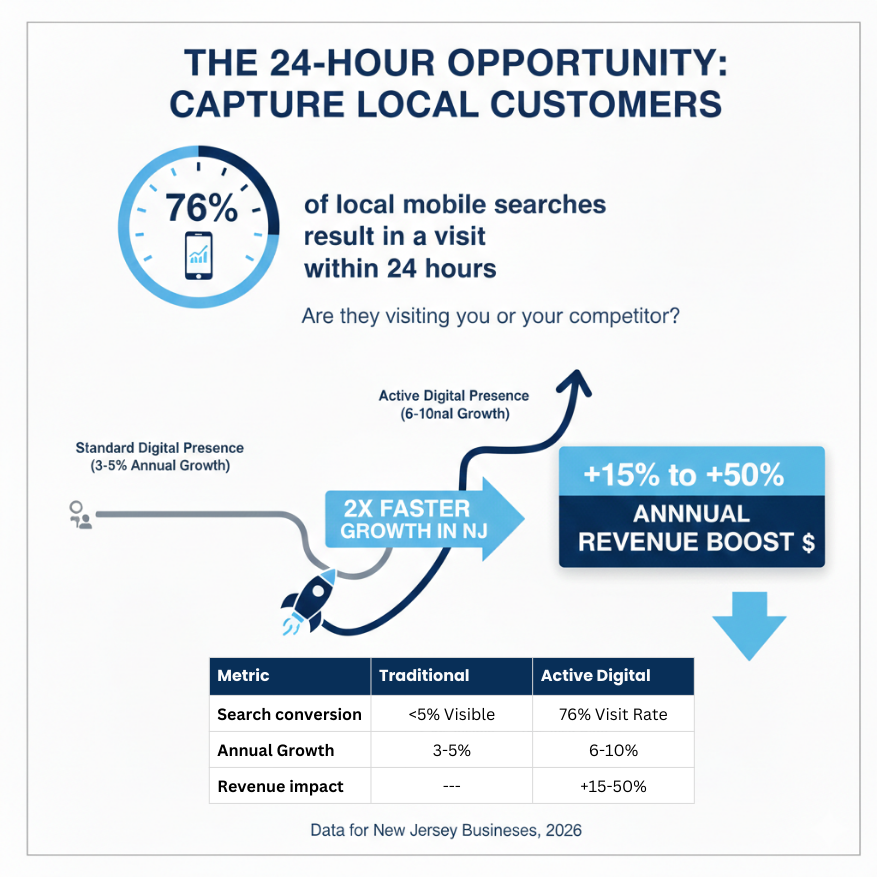 Graph showing how a professional website for small business NJ increases leads, growth rate, and local customer visits.